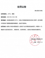 上海浪潮工贸有限公司处罚公告（2015-001）